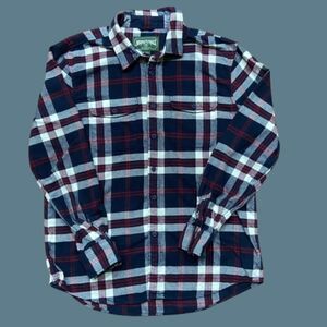 American Eagle Outfitters Vtg Flannel Button Front Plaid Navy Red Men's Large